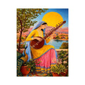 Indian woman playing sitar sunset Canvas Print boho colorful cultural canvas decor