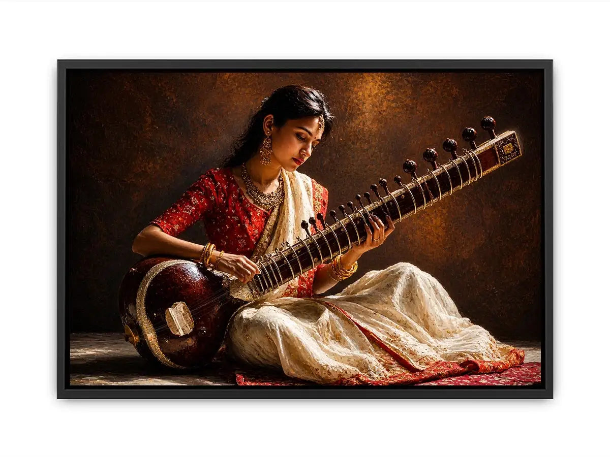 indian sitar player Canvas Print classical music painting cultural canvas decor