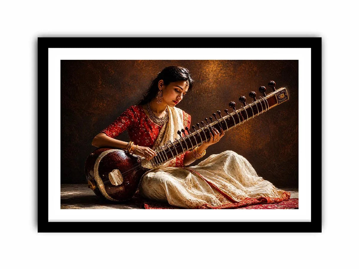 indian sitar player Canvas Print classical music painting cultural canvas decor