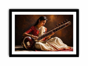 indian sitar player Canvas Print classical music painting cultural canvas decor