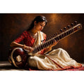 indian sitar player Canvas Print classical music painting cultural canvas decor