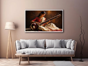 indian sitar player Canvas Print classical music painting cultural canvas decor