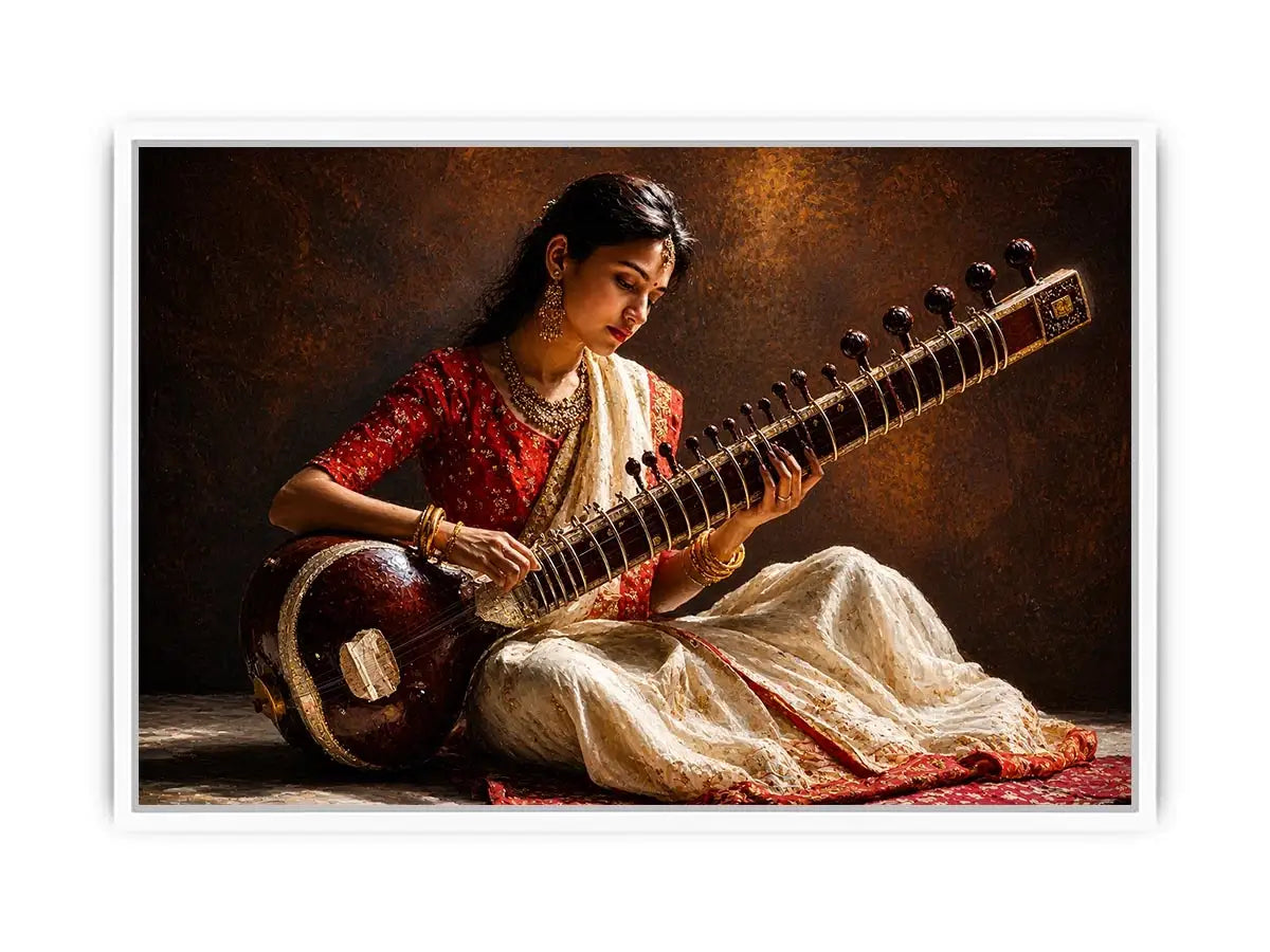 indian sitar player Canvas Print classical music painting cultural canvas decor
