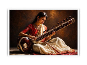 indian sitar player Canvas Print classical music painting cultural canvas decor