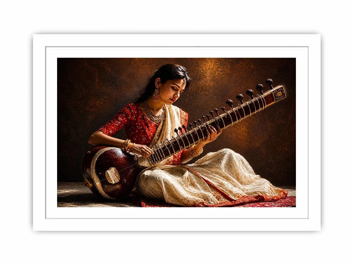 indian sitar player Canvas Print classical music painting cultural canvas decor
