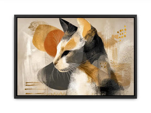 abstract cat painting neutral tones gold accents modern minimalist Canvas Print canvas decor