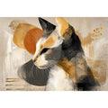 abstract cat painting neutral tones gold accents modern minimalist wall art canvas decor