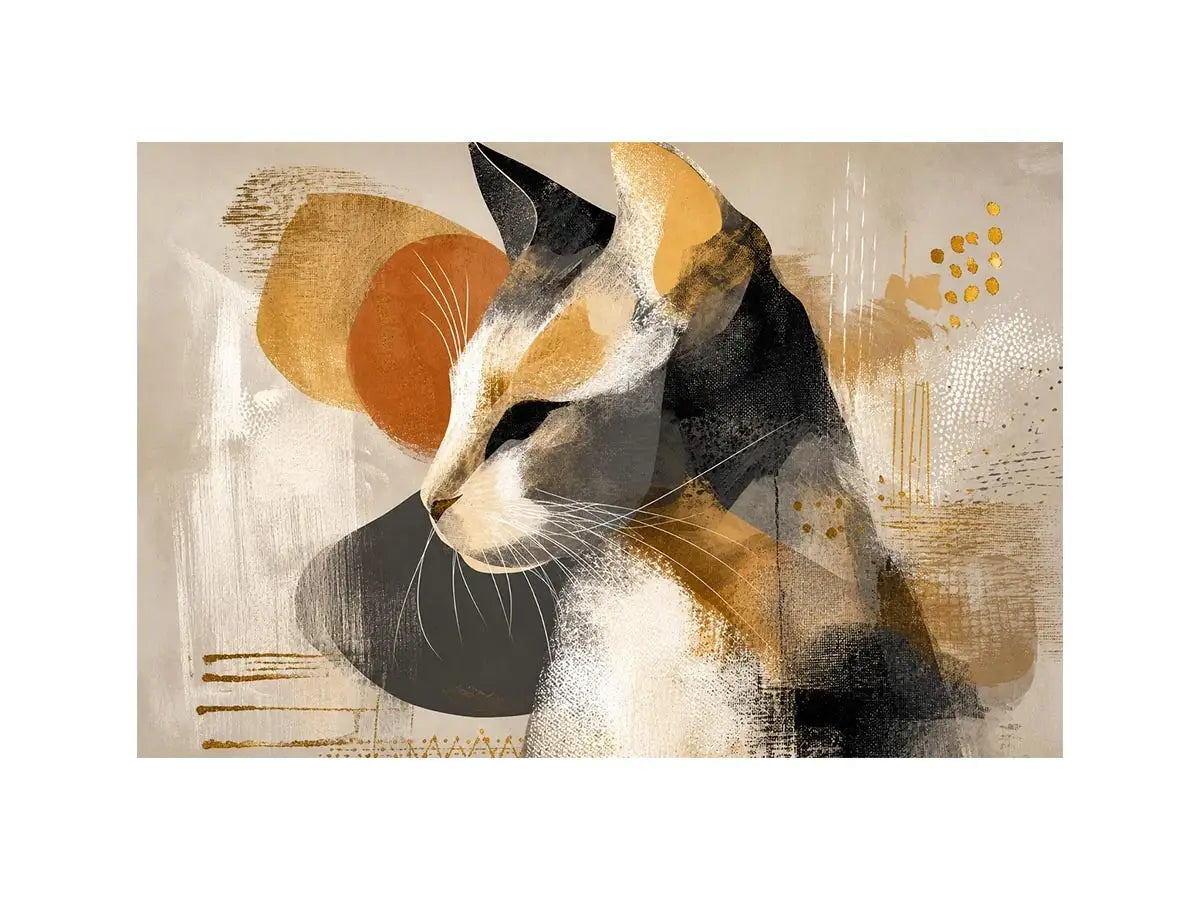 abstract cat painting neutral tones gold accents modern minimalist Canvas Print canvas decor