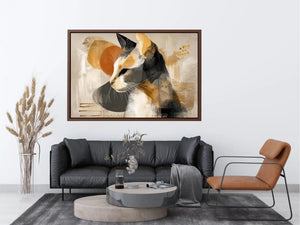 abstract cat painting neutral tones gold accents modern minimalist Canvas Print canvas decor