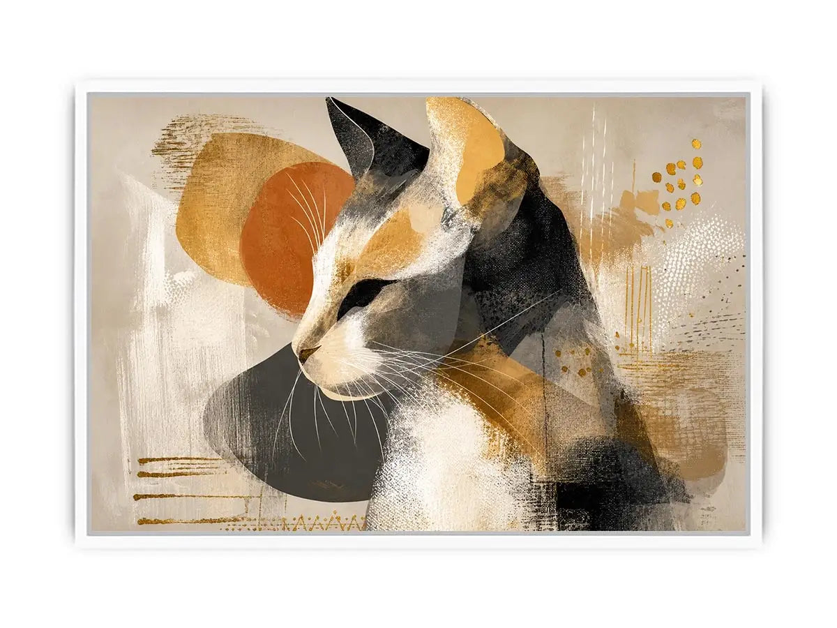 abstract cat painting neutral tones gold accents modern minimalist Canvas Print canvas decor