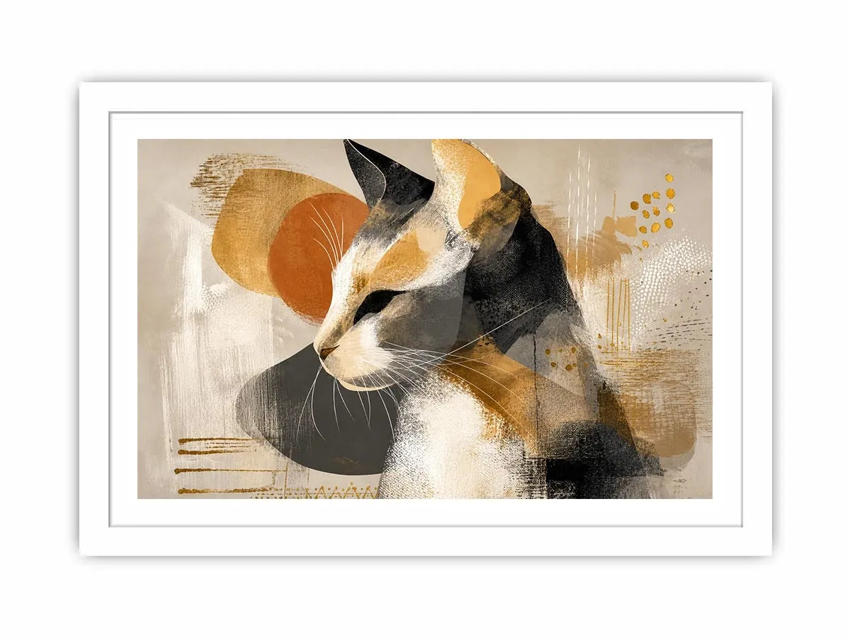 abstract cat painting neutral tones gold accents modern minimalist Canvas Print canvas decor