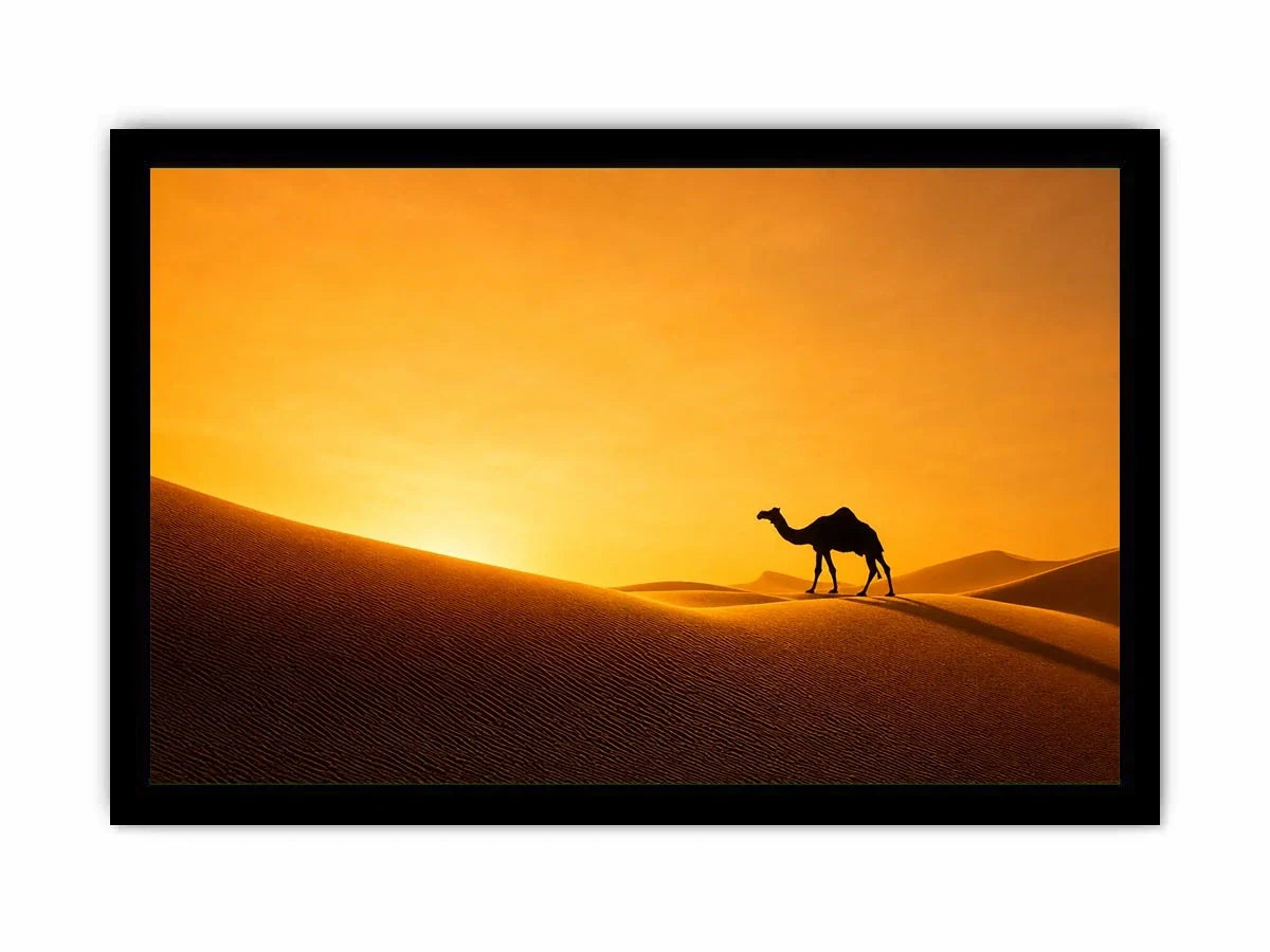 desert camel silhouette sunset sand dunes golden light minimalist Canvas Print canvas decor