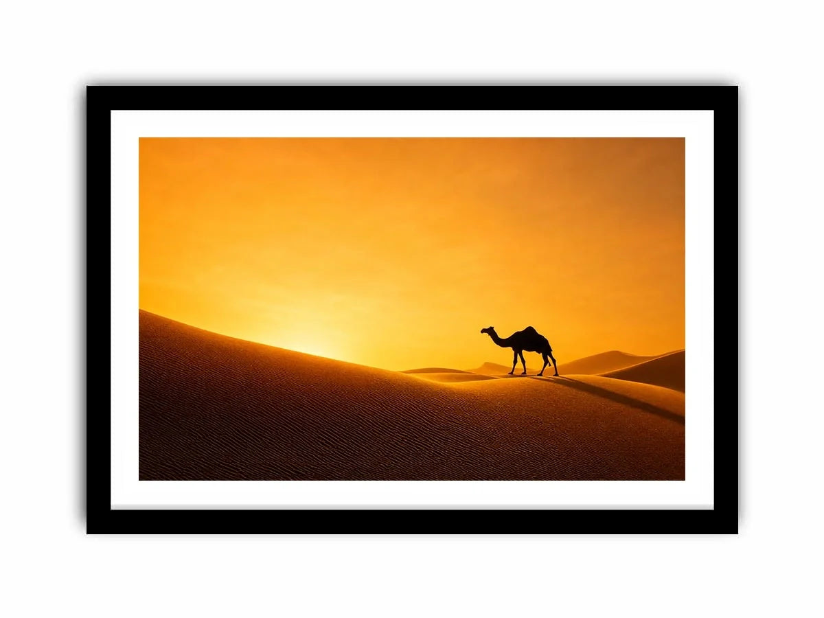 desert camel silhouette sunset sand dunes golden light minimalist Canvas Print canvas decor