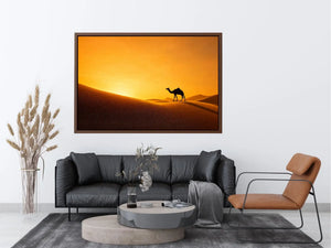 desert camel silhouette sunset sand dunes golden light minimalist Canvas Print canvas decor