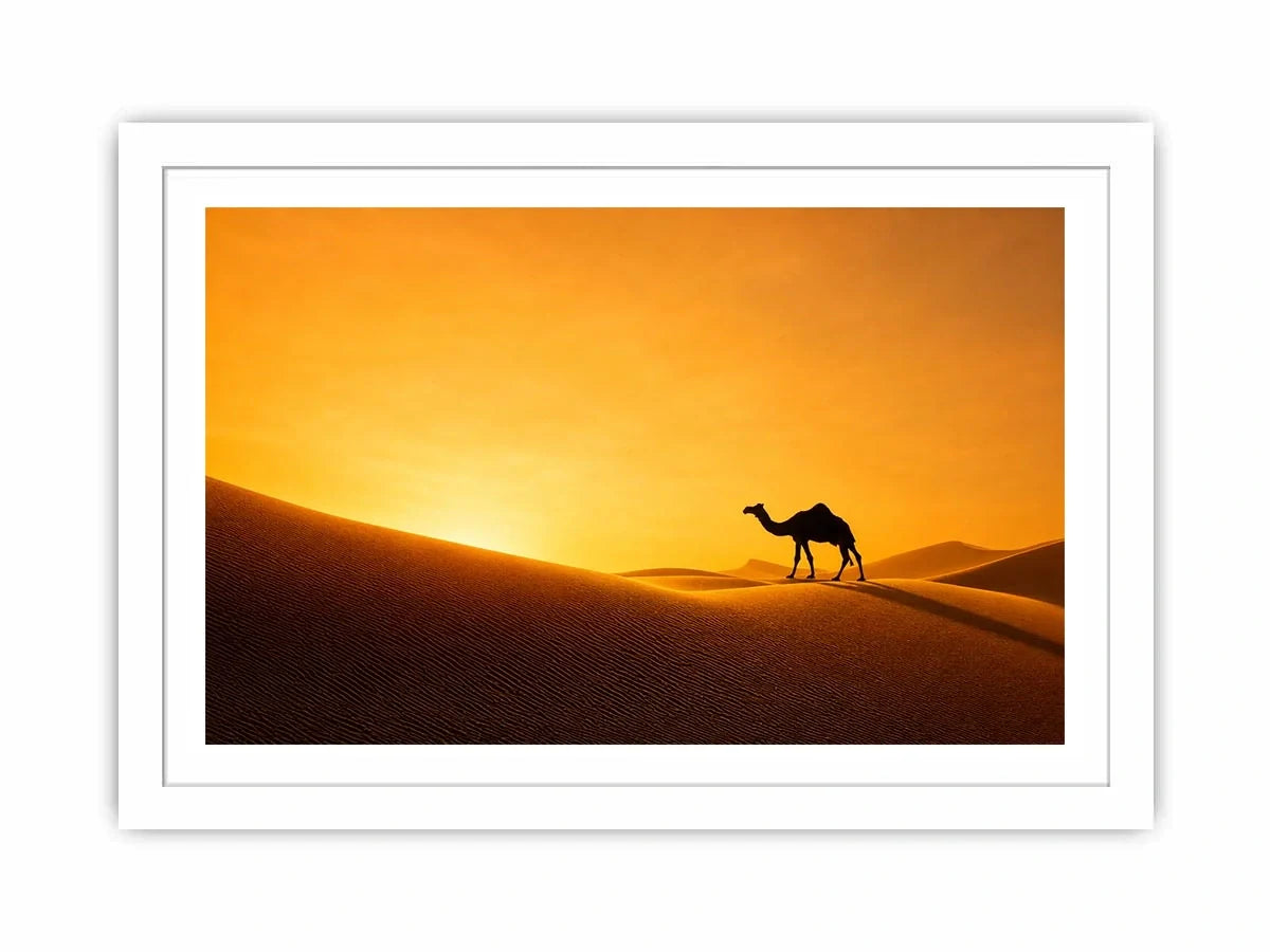 desert camel silhouette sunset sand dunes golden light minimalist Canvas Print canvas decor