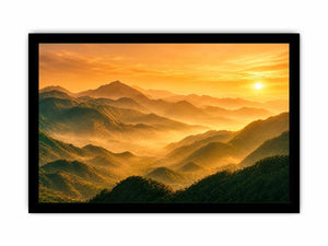 misty mountain landscape sunrise golden light layered hills nature Canvas Print canvas decor