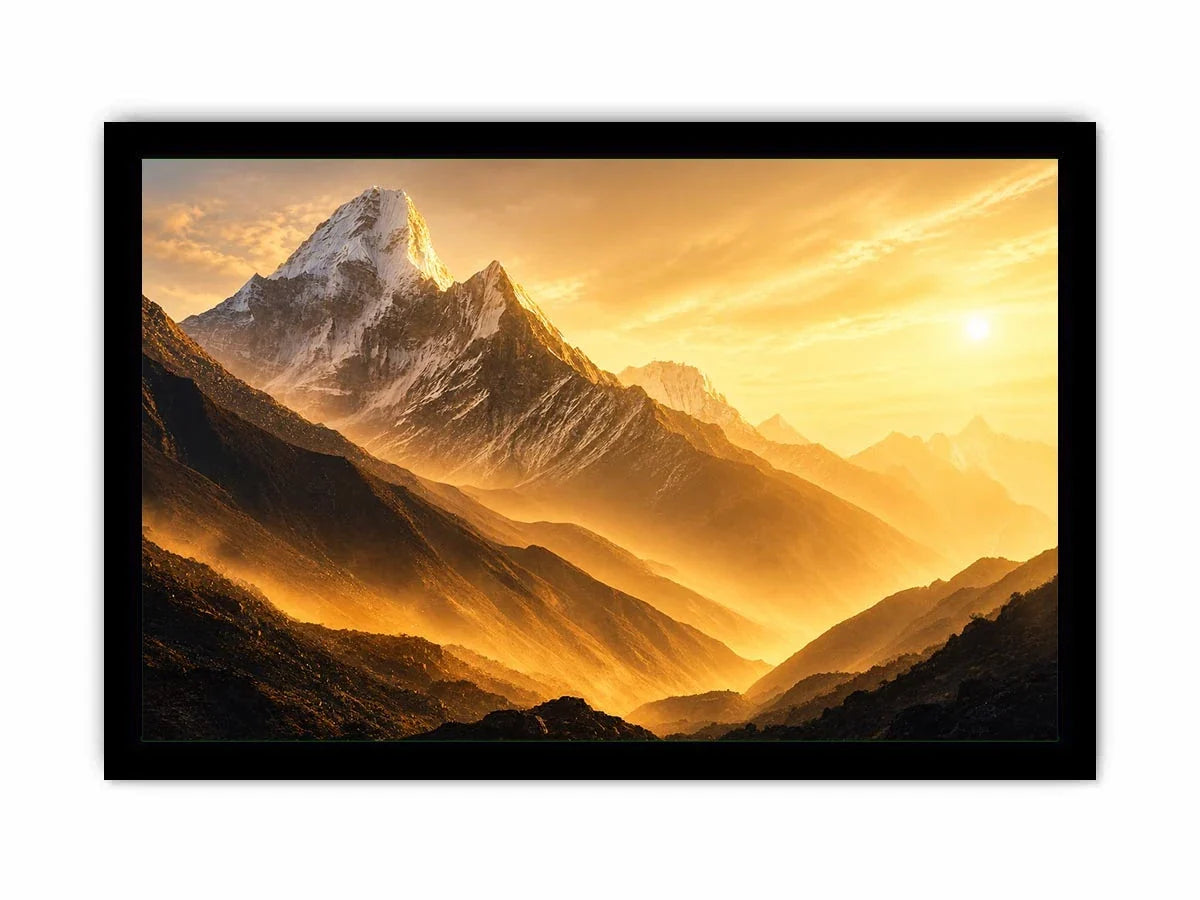 golden mountain sunrise mist landscape serene nature Canvas Print canvas decor