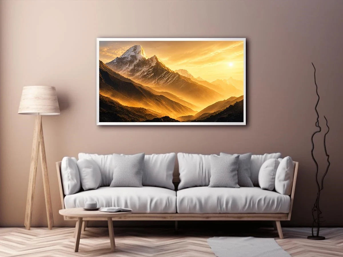 golden mountain sunrise mist landscape serene nature Canvas Print canvas decor