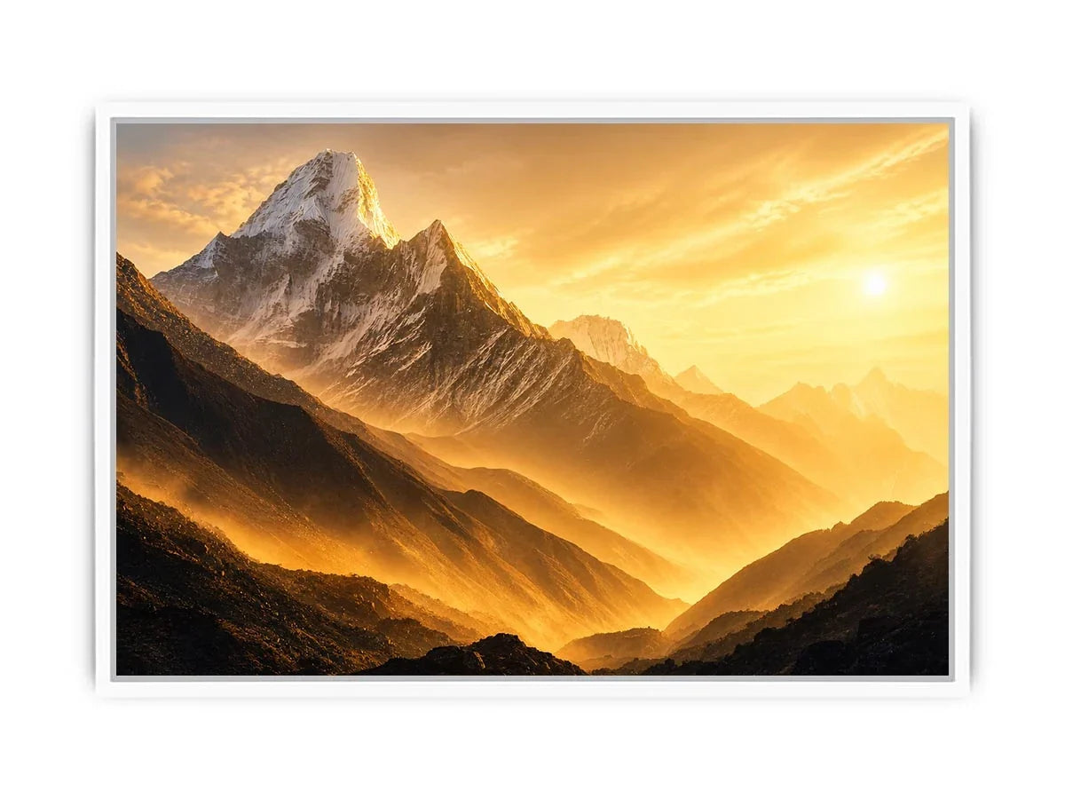 golden mountain sunrise mist landscape serene nature Canvas Print canvas decor