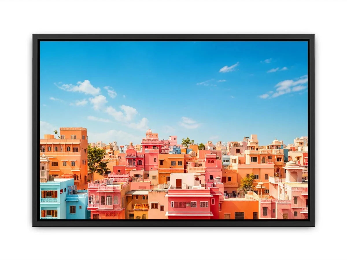pastel cityscape Canvas Print colorful urban architecture minimal modern canvas decor