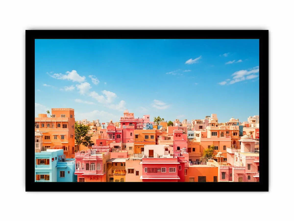 pastel cityscape Canvas Print colorful urban architecture minimal modern canvas decor