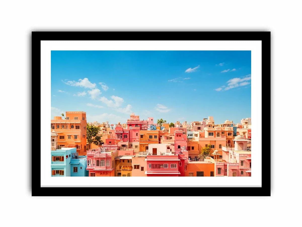 pastel cityscape Canvas Print colorful urban architecture minimal modern canvas decor