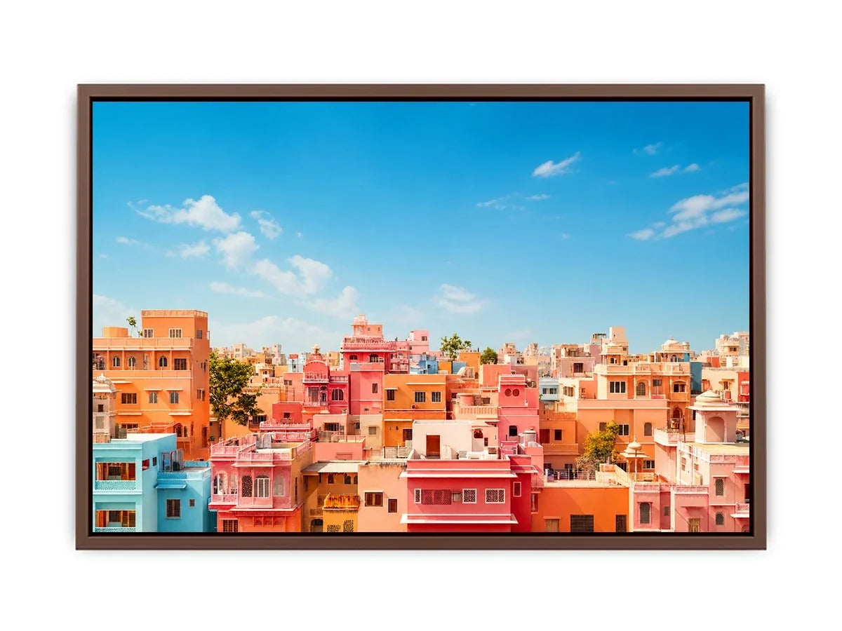 pastel cityscape Canvas Print colorful urban architecture minimal modern canvas decor