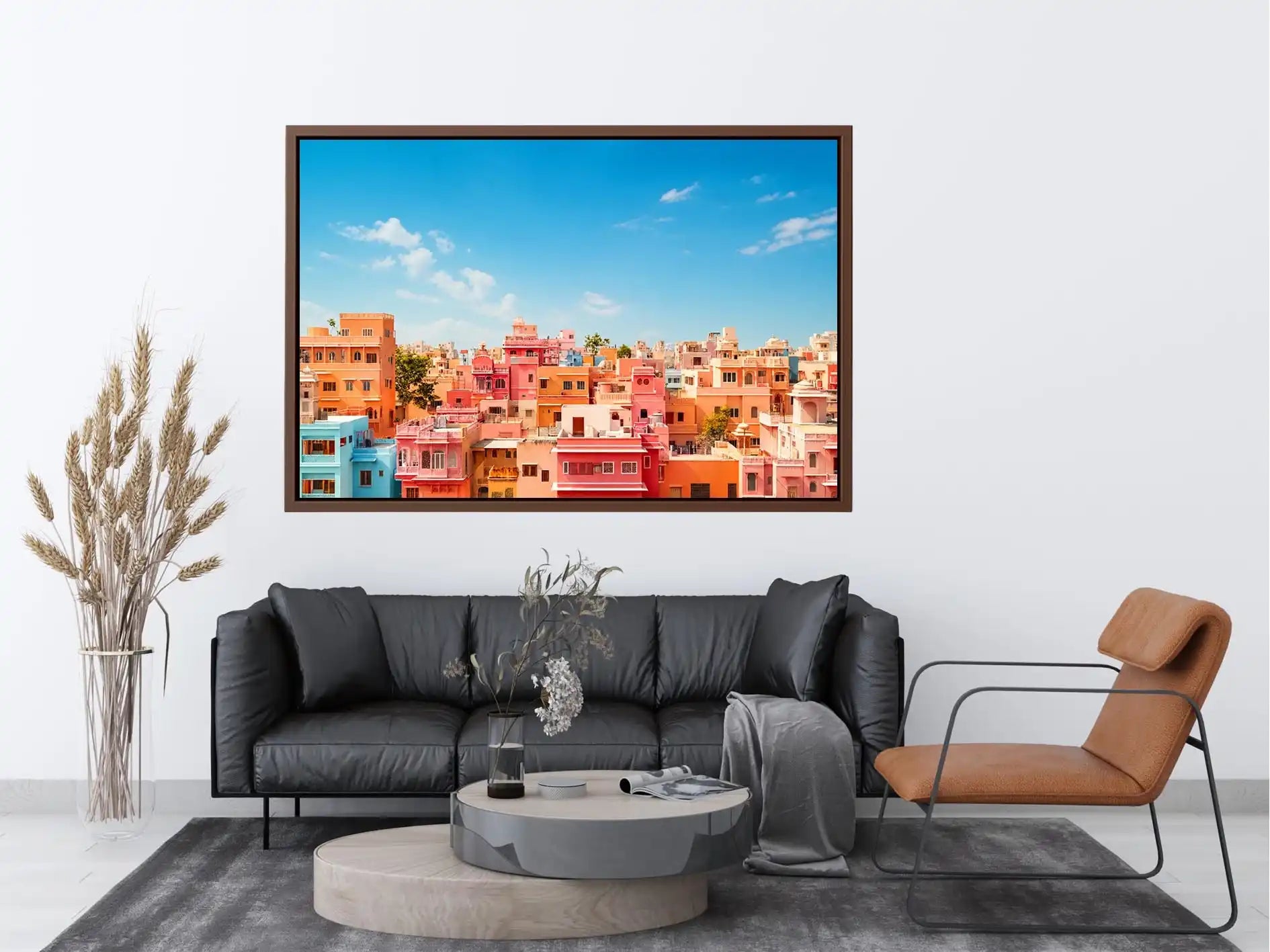 pastel cityscape Canvas Print colorful urban architecture minimal modern canvas decor