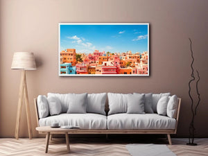 pastel cityscape Canvas Print colorful urban architecture minimal modern canvas decor