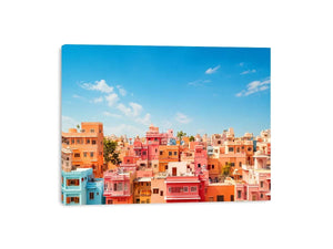 pastel cityscape wall art colorful urban architecture minimal modern canvas decor
