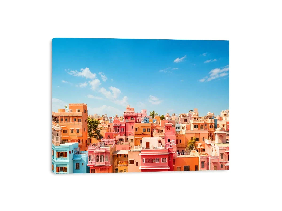 pastel cityscape Canvas Print colorful urban architecture minimal modern canvas decor