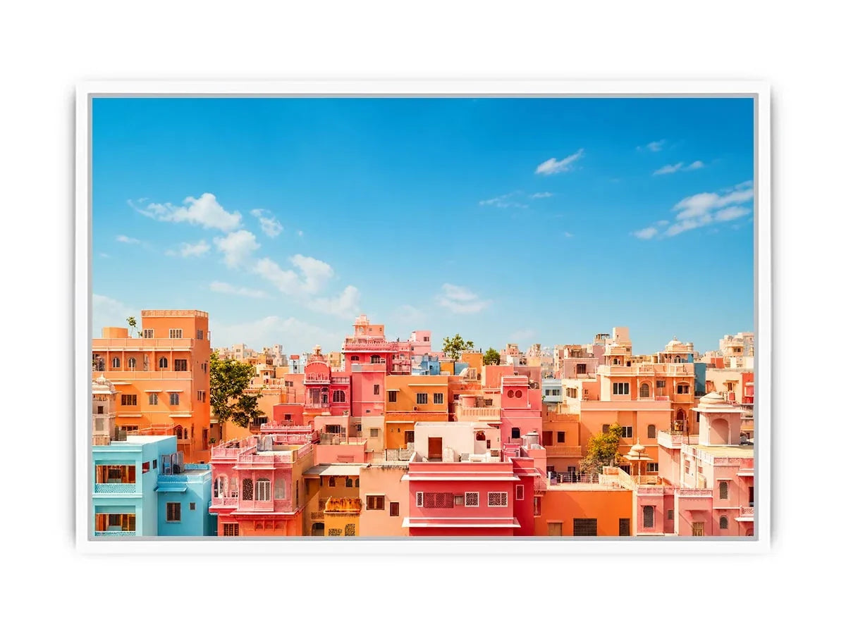 pastel cityscape Canvas Print colorful urban architecture minimal modern canvas decor
