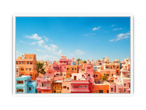 pastel cityscape Canvas Print colorful urban architecture minimal modern canvas decor