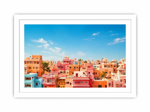 pastel cityscape Canvas Print colorful urban architecture minimal modern canvas decor