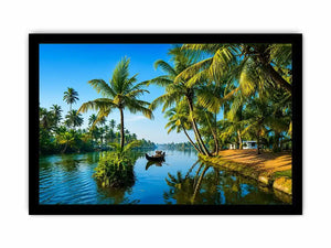 kerala backwaters Canvas Print tropical river palm trees boat serene landscape canvas decor