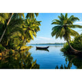 Kerala backwaters boat reflection tropical palm trees serene luxury coastal Canvas Print Canvas Print