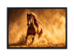 running horse desert dust golden light powerful animal Canvas Print canvas