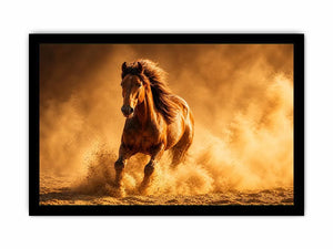 running horse desert dust golden light powerful animal Canvas Print canvas