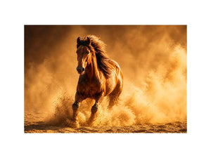 running horse desert dust golden light powerful animal Canvas Print canvas