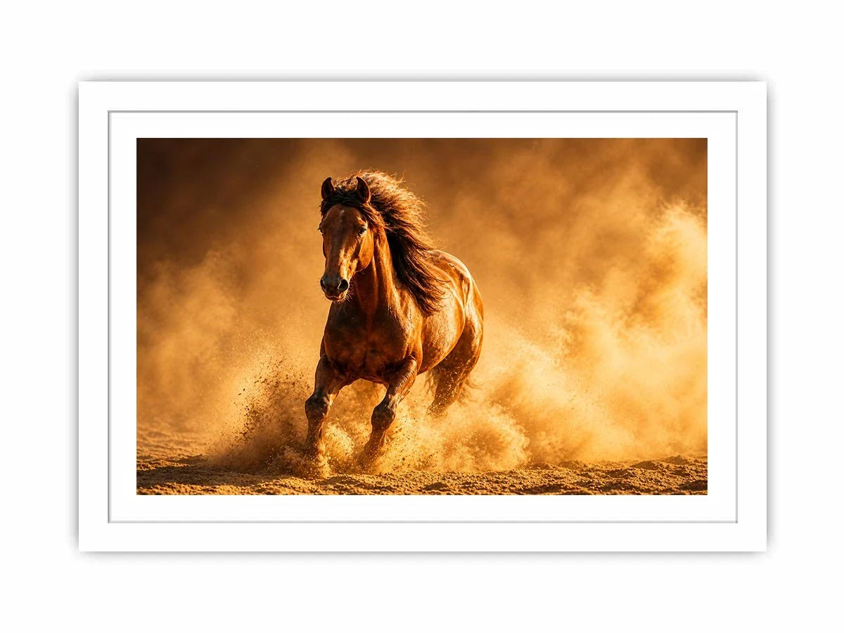 running horse desert dust golden light powerful animal Canvas Print canvas