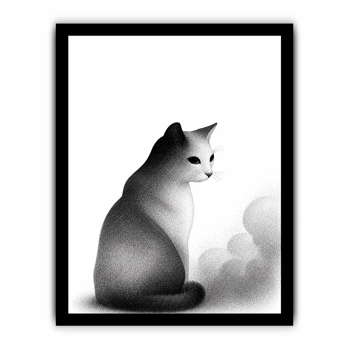 minimalist black white cat illustration modern line art animal Canvas Print
