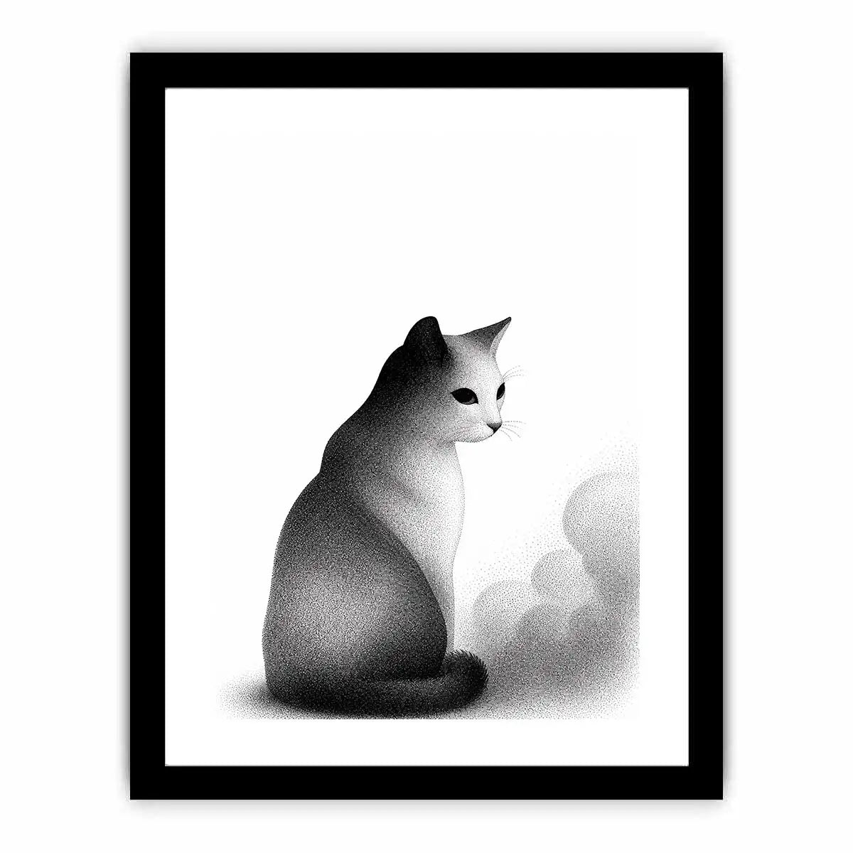 minimalist black white cat illustration modern line art animal Canvas Print