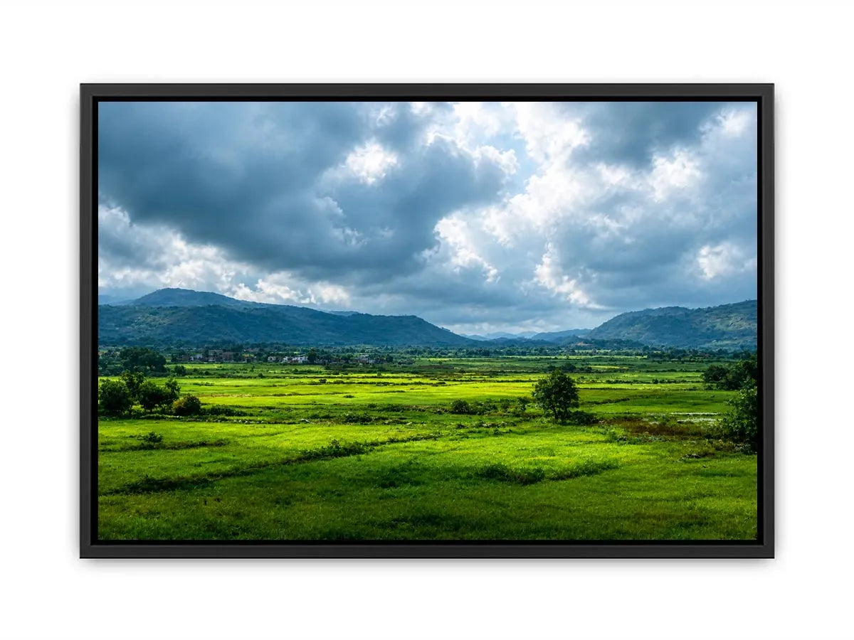 green valley landscape misty hills nature Canvas Print calming countryside canvas