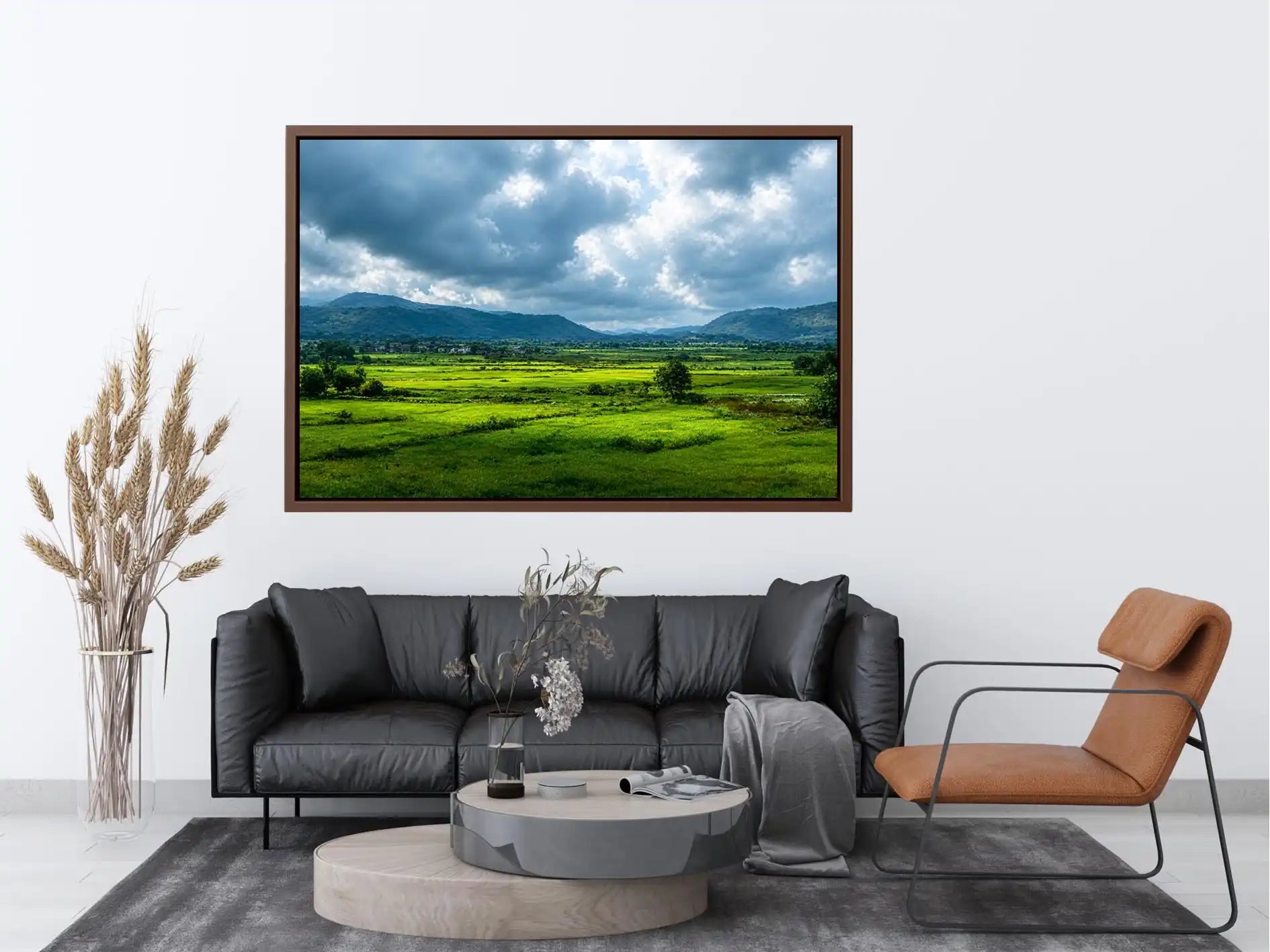 green valley landscape misty hills nature Canvas Print calming countryside canvas