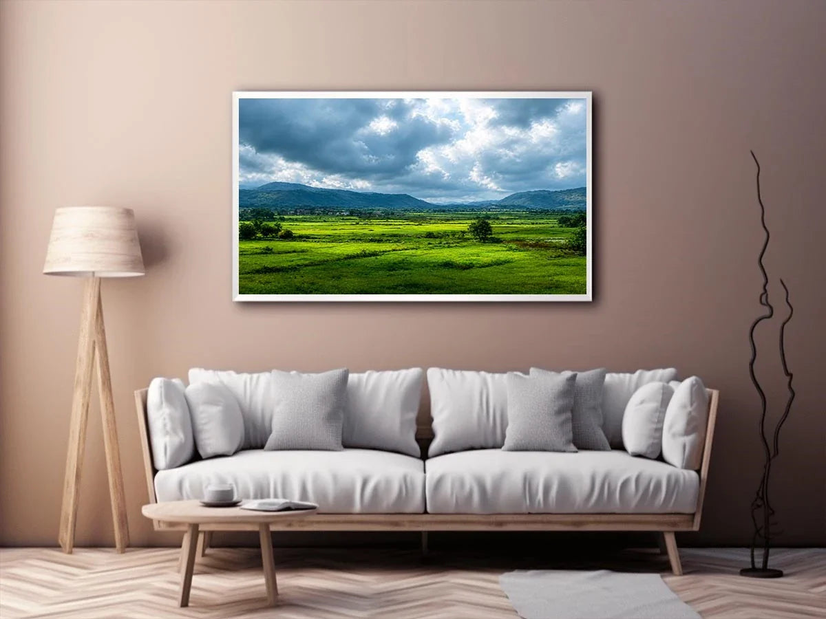 green valley landscape misty hills nature Canvas Print calming countryside canvas