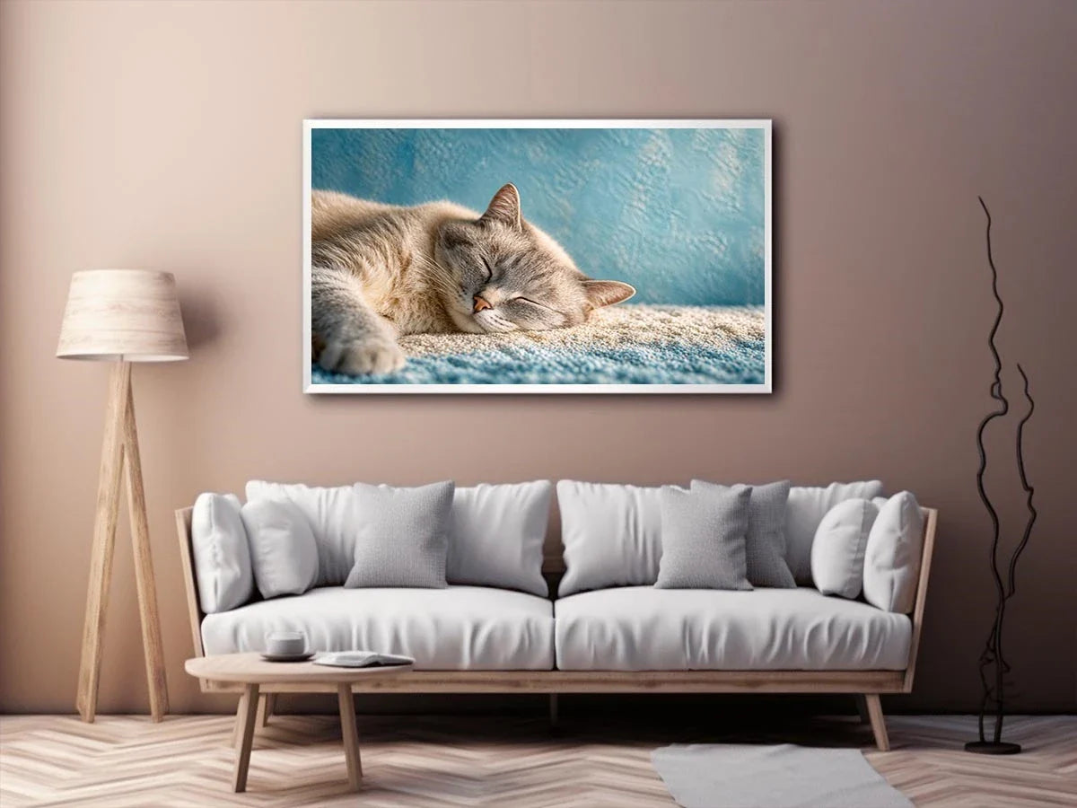 sleeping cat soft pastel cozy pet Canvas Print calm home decor canvas