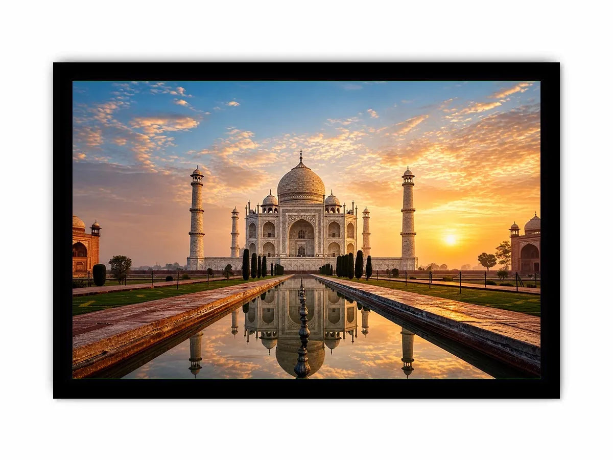 taj mahal sunrise reflection india architecture Canvas Print luxury canvas decor