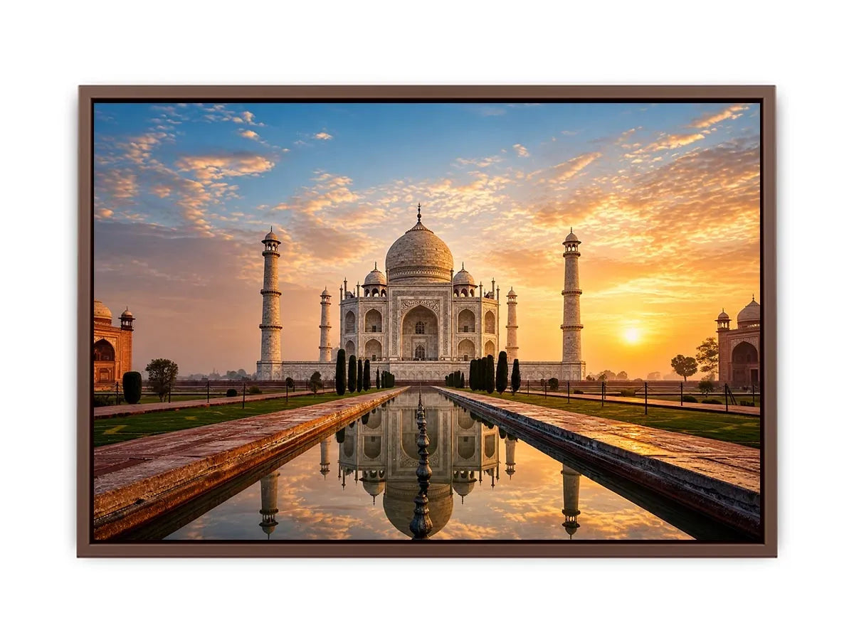 taj mahal sunrise reflection india architecture Canvas Print luxury canvas decor