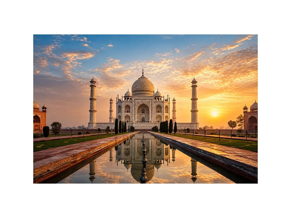 taj mahal sunrise reflection india architecture Canvas Print luxury canvas decor