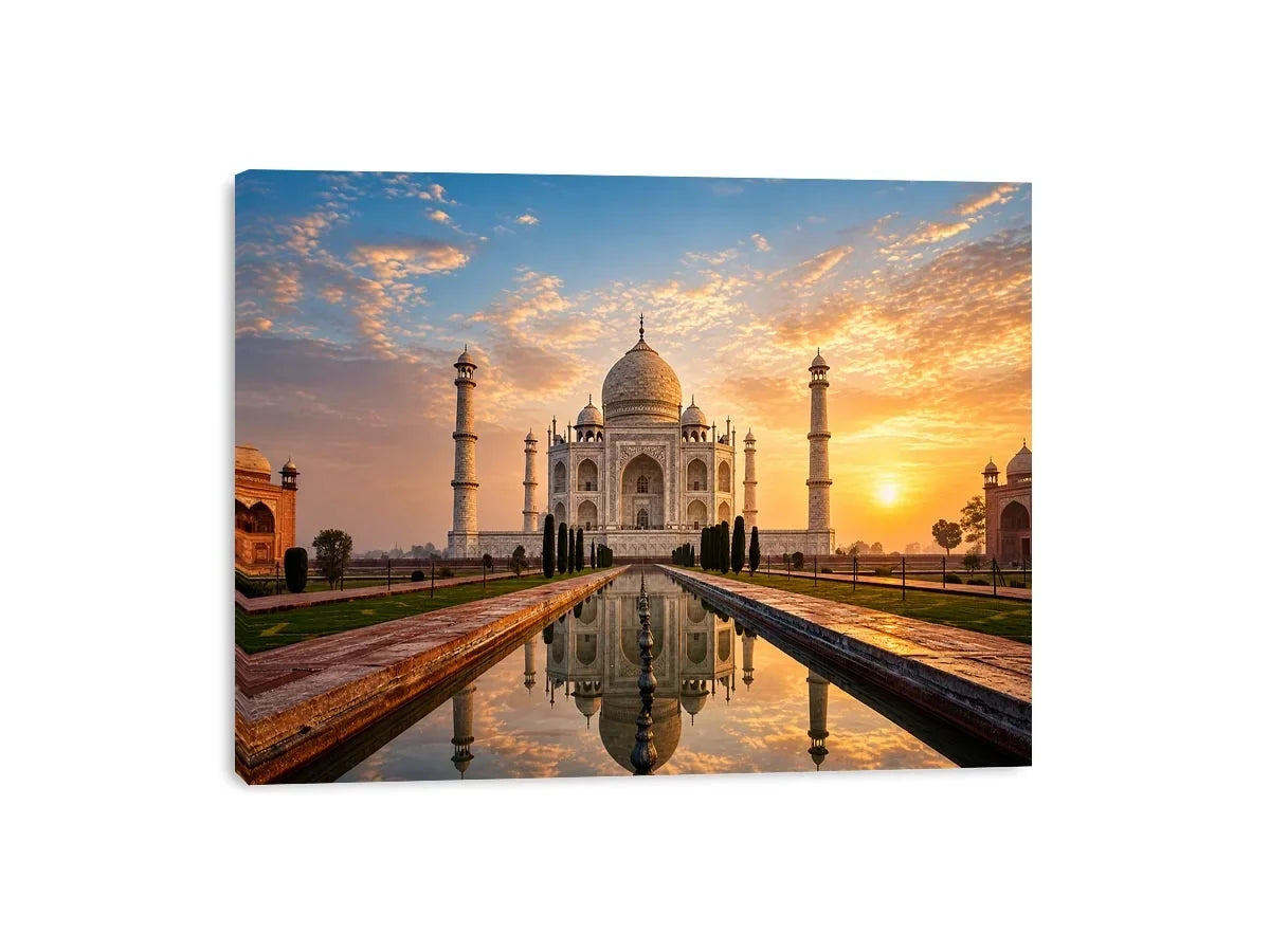 taj mahal sunrise reflection india architecture Canvas Print luxury canvas decor